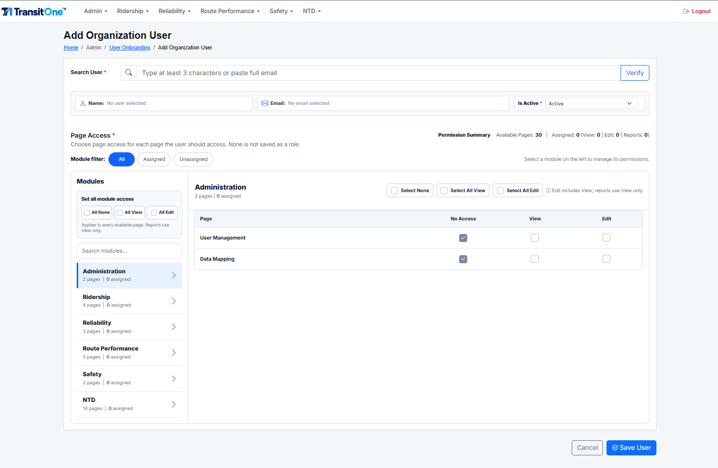 TransitoneAdmin Console